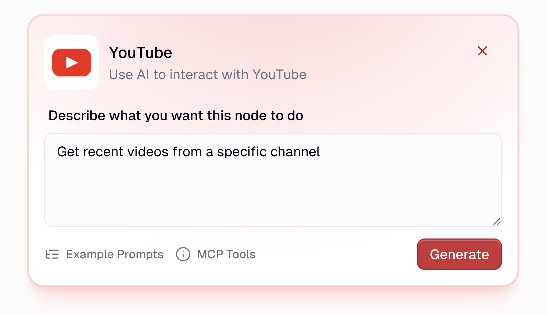 YouTube node prompt field